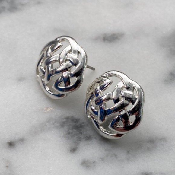 Solid Sterling Silver Celtic Knot Earrings - Picture 2 of 4